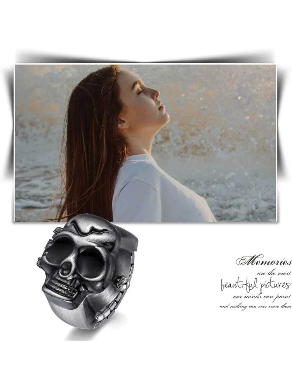 Unisex Black Analog Quartz Punk Skull Flip-Open Adjustable Finger Ring Watch